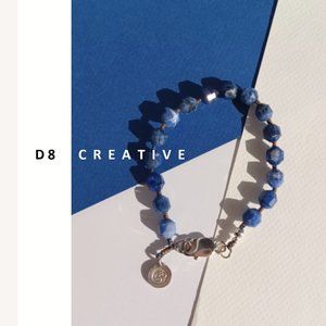 New men's blue sodalite stone with sterling silver hand woven bracelet